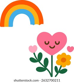 Cute Clipart sticker healthy wellbeing calm Meditation and Positivity Rainbow Heart