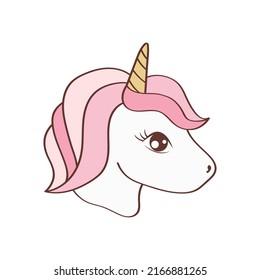 Cute Clipart Unicorn Head Illustration in Cartoon Style. Cartoon Clip Art Unicorn Face. Vector Illustration of an Animal for Stickers, Baby Shower Invitation, Prints for Clothes.  svg