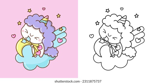 Cute Clipart Unicorn Illustration and For Coloring Page. Cartoon Unicorn Illustration. Vector Illustration of a Kawaii Animal for Stickers, Baby Shower, Coloring Pages, Prints for Clothes.
