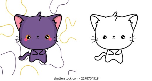 Cute Clipart Violet Cat Illustration and For Coloring Page. Cartoon Clip Art Cat. Vector Illustration of a Kawaii Animal for Stickers, Baby Shower, Coloring Pages, Prints for Clothes.
