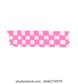 Cute clipart of washi tape stripe with checkered pattern. Adhesive tape with chess colorful ornament. Aesthetic decorative scotch tape with ragged edges for scrapbook, planner, notebook, craft.