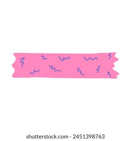 Cute clipart of washi tape stripe with squiggle pattern. Adhesive tape with colorful simple ornament. Aesthetic decorative scotch tape with ragged edges for scrapbook, planner, notebook, craft