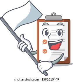 cute clipboard Scroll cartoon character style with standing flag