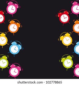 cute clock alarm with space for copy over black background. vector