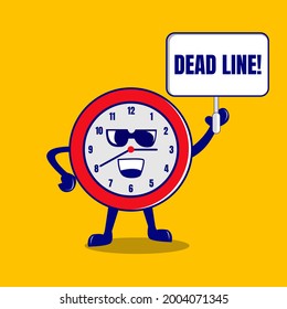 Cute clock cartoon deadline characters vector  isolated on a yellow background