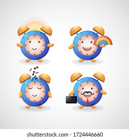 Cute clock cartoon mascot set