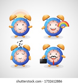Cute clock cartoon mascot set