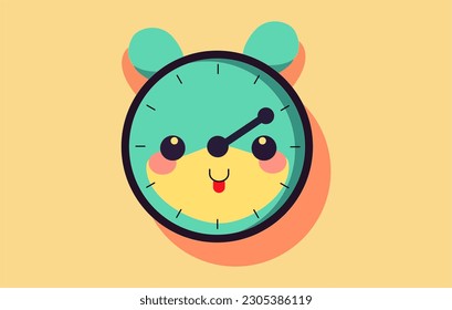 a cute clock logo vector illustration flat design,Cute smiling happy alarm time clock,Clock Illustration Flat design of blue wall clock isolated on white background,