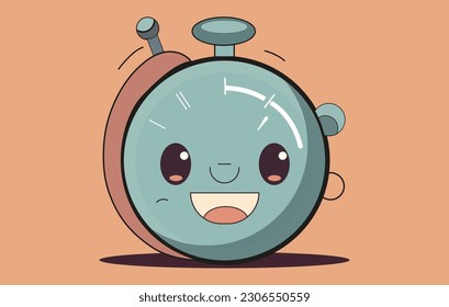 a cute clock logo vector illustration flat design,Cute smiling happy alarm time clock,Clock Illustration Flat design of blue wall clock isolated on white background,