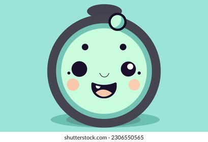 a cute clock logo vector illustration flat design,Cute smiling happy alarm time clock,Clock Illustration Flat design of blue wall clock isolated on white background,