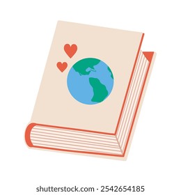 Cute closed book with a picture of the planet Earth on the cover. 