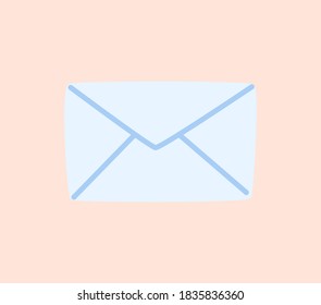 Cute, closed envelope in a hand-drawn style, isolated on a pink background. Element for templates, postcards, posters, and invitations. Vector hand-drawn illustration.