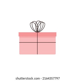 Cute closed pink gift box with black lined ribbon flat style, vector illustration isolated on white background. Holiday present, congratulation, party element