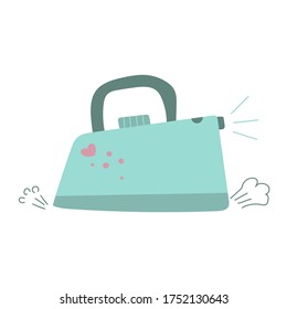 Cute clothes iron, hand drawn concept. Flat illustration. Love home work.