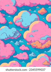 Fondo de la nube, colores brillantes de neón, patrón de ilustración de fondo de dibujos animados, patrón de nube repetitivo