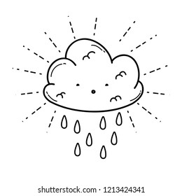Cute cloud cartoon in black and white