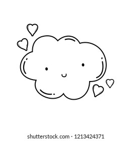 Cute cloud cartoon in black and white