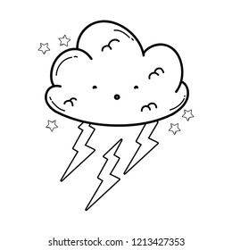 Cute cloud cartoon in black and white