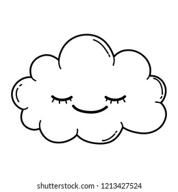 Cute cloud cartoon in black and white