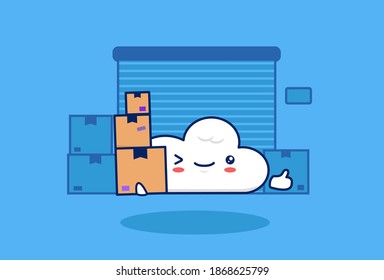 cute cloud cartoon carry parcel box delivery courier service illustration