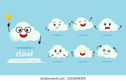 tira cómica en la nube con muchas expresiones. nube de actividad diferente representa ilustración vectorial conjunto de diseño plano.