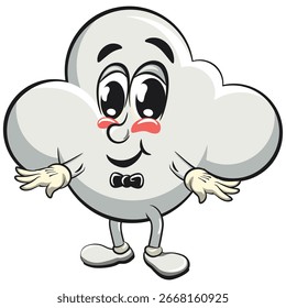 cute cloud cartoon mascot character vector illustration with a bow tie, work of hand drawn