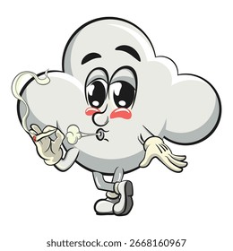 cute cloud cartoon mascot character vector illustration smoke calmly, work of hand drawn