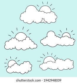 Cute cloud cartoon weather  collection hand drawn style vector illustration 