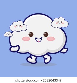 Cute Cloud Character With Blue Background