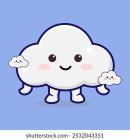 Cute Cloud Character With Blue Background