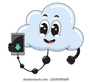 Cute Cloud Character Holding Smartphone Download