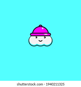 Cute cloud character illustration design using a purple hat