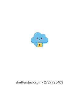 Cute cloud character securely holding a golden padlock, symbolizing cloud data security, privacy, and safe digital storage.