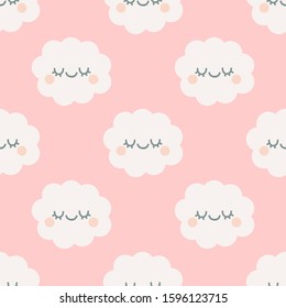 Cute cloud with closed eyes. Seamless vector pattern