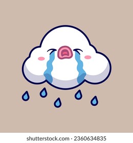 Cute Cloud Crying With Rain Cartoon Vector Icon Illustration. Object Nature Icon Concept Isolated Premium Vector. Flat Cartoon Style