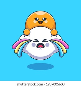 Cute cloud crying with sun cartoon
