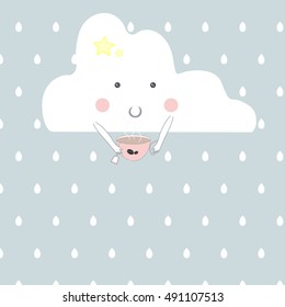 Cute cloud with cup. Wallpaper