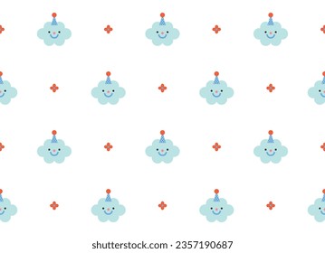 Cute cloud and daisy flower seamless pattern design. Vector illustration.