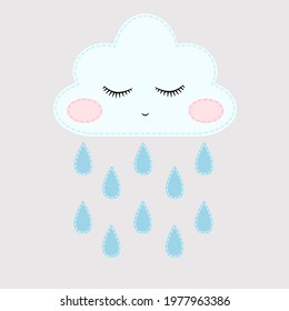 Cute cloud and drops. Vector illustration 