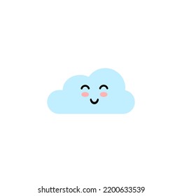 Cute cloud with emoji face smile in the sky on white background.Vector illustration of weather, forecast, dream, holiday, happiness.