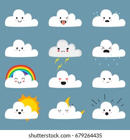 Cute Cloud Emojis Vector Collection, With Different Expressions.