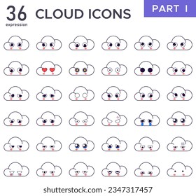 cute cloud emoticon. face emoji - cloud emoticons with various expressions. a collection of social media stickers. facial expressions