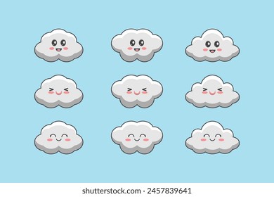 Cartoon Kollektion von Happy Cloud Icons, Vektorgrafik Kollektion von Cloud Illustrationen