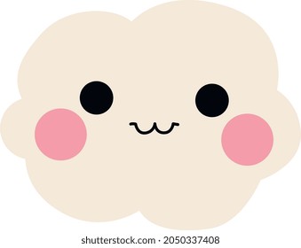Cute cloud fall illustration with happy face on the white isolated background.