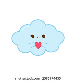 Cute Cloud with a Happy Smile Holds a Heart