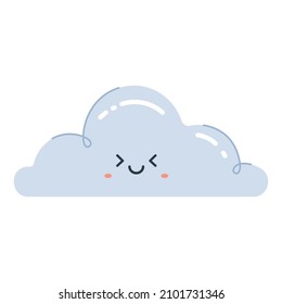 Cute cloud with happy smiling face.Cute baby characters isolated on white background. Childish colored vector illustration in cartoon flat style.