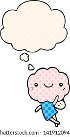 cute cloud head creature with thought bubble in comic book style