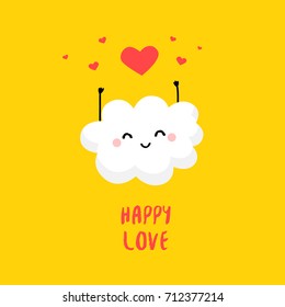 Cute cloud with hearts. Flat style. Vector cartoon card.
