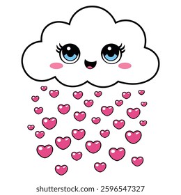 Cute Cloud with Hearts Rain Falling
