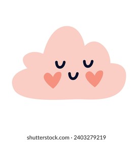 Cute cloud with hearts. Vector illustration in flat cartoon style.